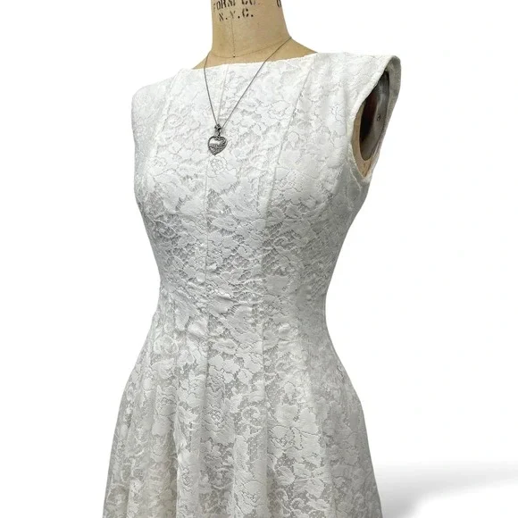 Ethereal Coquette Dainty Fit and Flare Lace Dress Fairy Romantic Elegant Size S - Picture 7 of 11